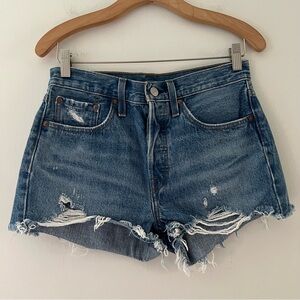 Levi’s 501 Cutoff Shorts Blue Denim Jean Shorts Button Fly Distressed Size 27
